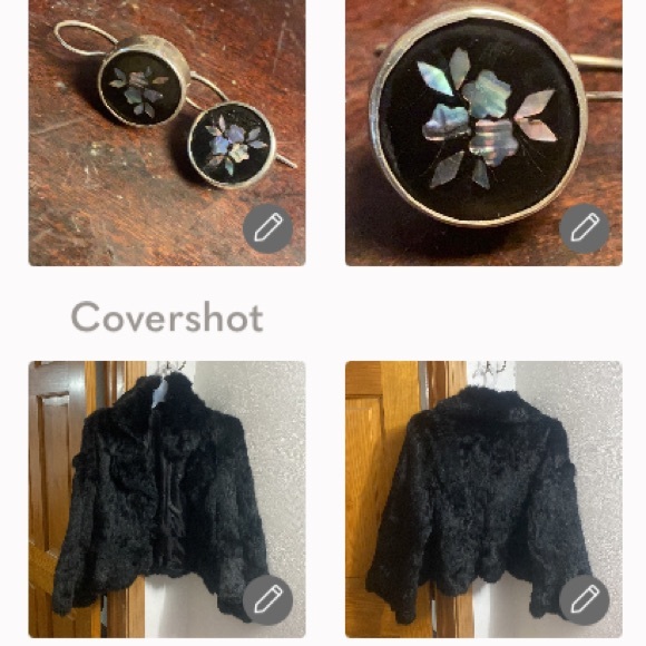 Tony Mininno drop abalone inlay earrings 1.5”+🐰FUR🖤Coat szS - Picture 1 of 17
